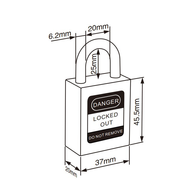 Veiligheidshangslot met beugel van 25 mm
